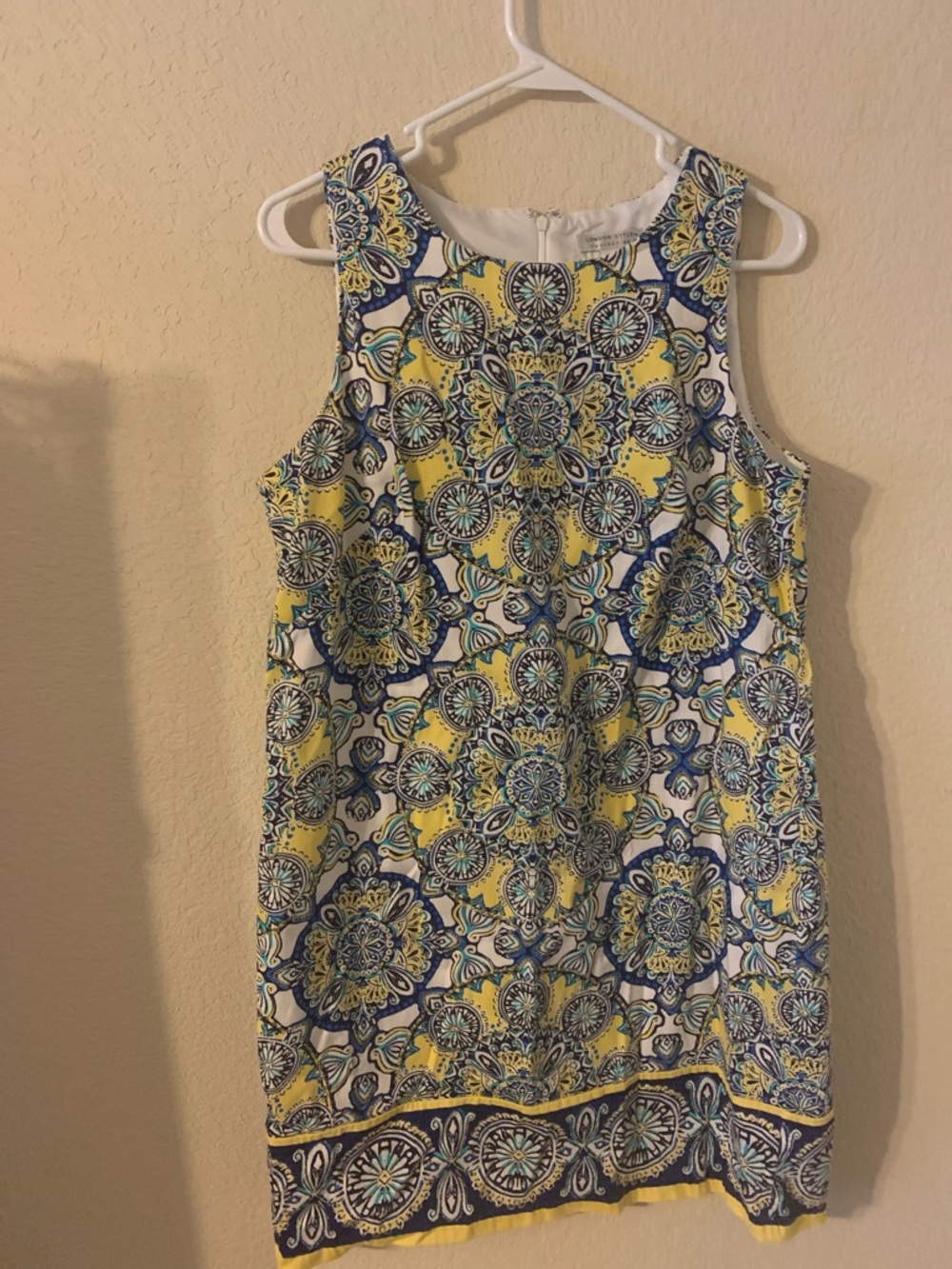 London Style Yellow, Navy & Teal Medallion Shift Dress - Picture 3 of 8